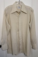 Vintage 1970s Pierre Cardin Geometric Print Dress Shirt, Tan White, Size 16-33
