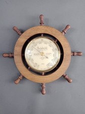 ALTES Barometer FISCHER Steuerrad Design Wetterstation Holz Messing DEKO Sammler