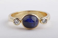 Ring Sapphire Cabochon 2,08ct 2 Diamonds 0,16ct 750 Yellow Gold 18K Size 54 Top