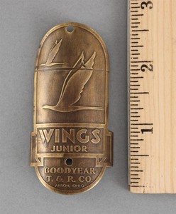 c1930s Antique GOODYEAR Wings Junior Brass Bicycle Bike Head Badge Emblem
