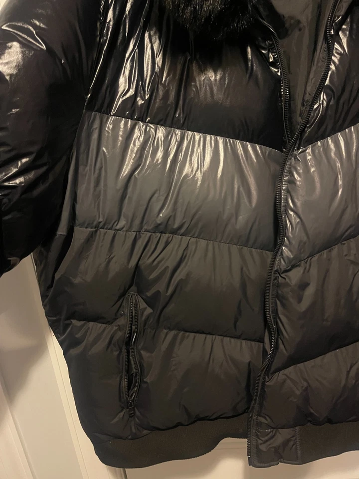 Chaqueta acolchada de invierno para hombre talla 6XL abrigo burbuja piel sintética capucha negro y gris Foto 3 de 4