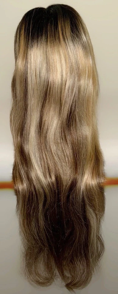 Peluca 28 pulgadas, 100 % cabello humano, raíces oscuras, con múltiples tonos de reflejos rubios, Foto 2 de 4