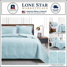 Luxurious King Size Spa-Blue Quilt Set - 3 Piece Lightweight All-Season Comfort