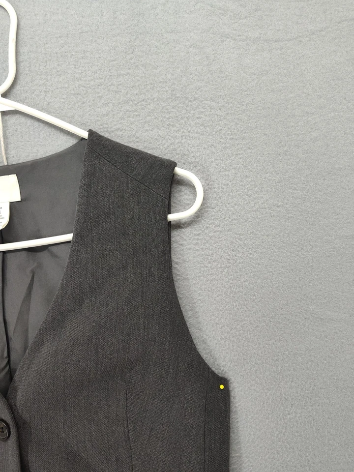 Chaleco Traje a Medida H&M Para Mujer S Gris Cuello en V Sin Mangas Botón Frontal Chaleco Foto 3 de 4