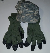US ARMY Military Intermediate Cold Weather Flyers Flight Gloves & Patrol Cap Hat
