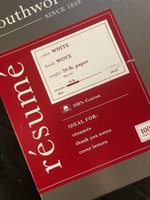 Southworth 100% Cotton Résumé Paper, 24 lb. weight, white, Wove Finish