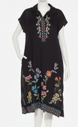 Johnny Was Workshop Women's Black Unlined Evangeline Dolman Henley Dress Size M