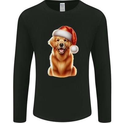 Gildan SoftStyle Langarm T-Shirt Herren Weihnachts Golden Retriever Hut Grafik