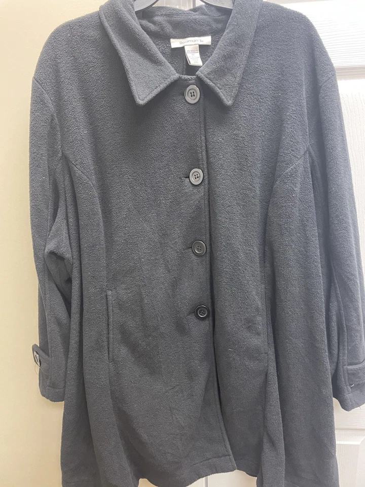 Roaman's Fleece Jacket Car Coat Women -Button Front-Black-Size 5X Bust 70 39L - Image 2 of 4