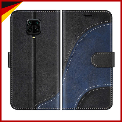 Lederhülle Schwarz Schutzhülle mit Kartenfächern für Xiaomi Redmi Note 9 Pro 9S