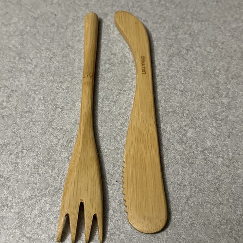 Pampered Chef Bamboo Serrated Condiment Spreader Knife And Fork - Picture 7 of 8