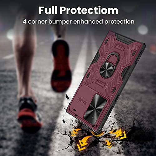 for Galaxy S22 Ultra Kickstand Case with Slide Camera Cover, Built-in Burgundy - Picture 7 of 7