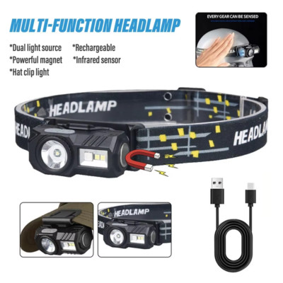 Mini LED 2in1 Stirnlampe Hat Clip Bewegungssensor Camping Angeln USB aufladbar