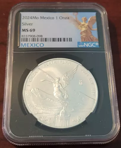 2024 Mo Silver Mexican Libertad Onza 1 NGC MS69  Mexico Blue Label - Black Core