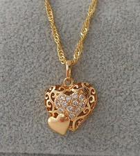 Mother  s Day 18k Gold Layered Crystal Heart Pendant with Necklace 20'' BB42