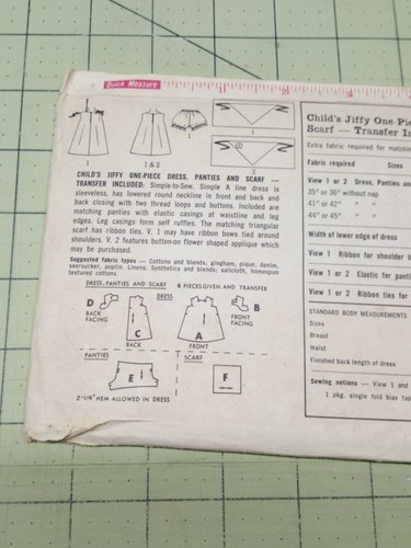 Vintage 1960's Simplicity 5480 Girl's Dress, Panties & Scarf Pattern Size 1 CUT - Picture 2 of 3
