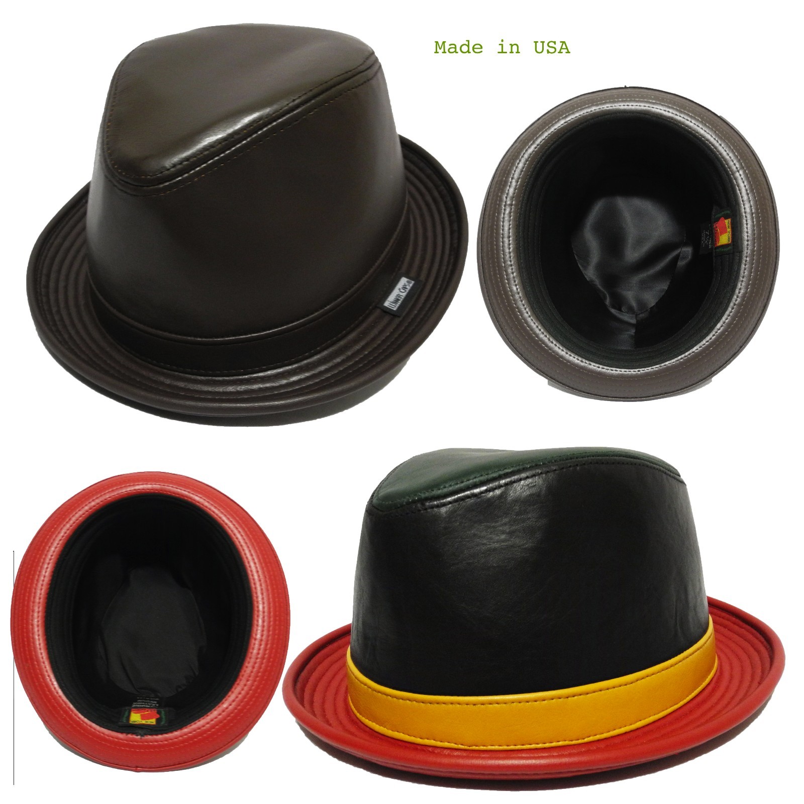 Unisex fedora safari bucket  hat cap 100% genuine leather made in usa Godfather-image