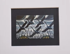 Roger Brown  "Memory of Sandhill Cranes" Matted  offset Lithograph Print 1987