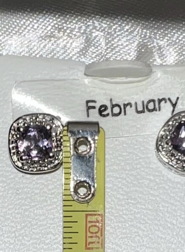 Sterling Silver 925 Amethyst and Diamond Stud Earrings February Birthstone NEW - Picture 6 of 6