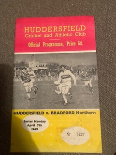 Huddersfield v Bradford rugby league Programme 1968/69 season