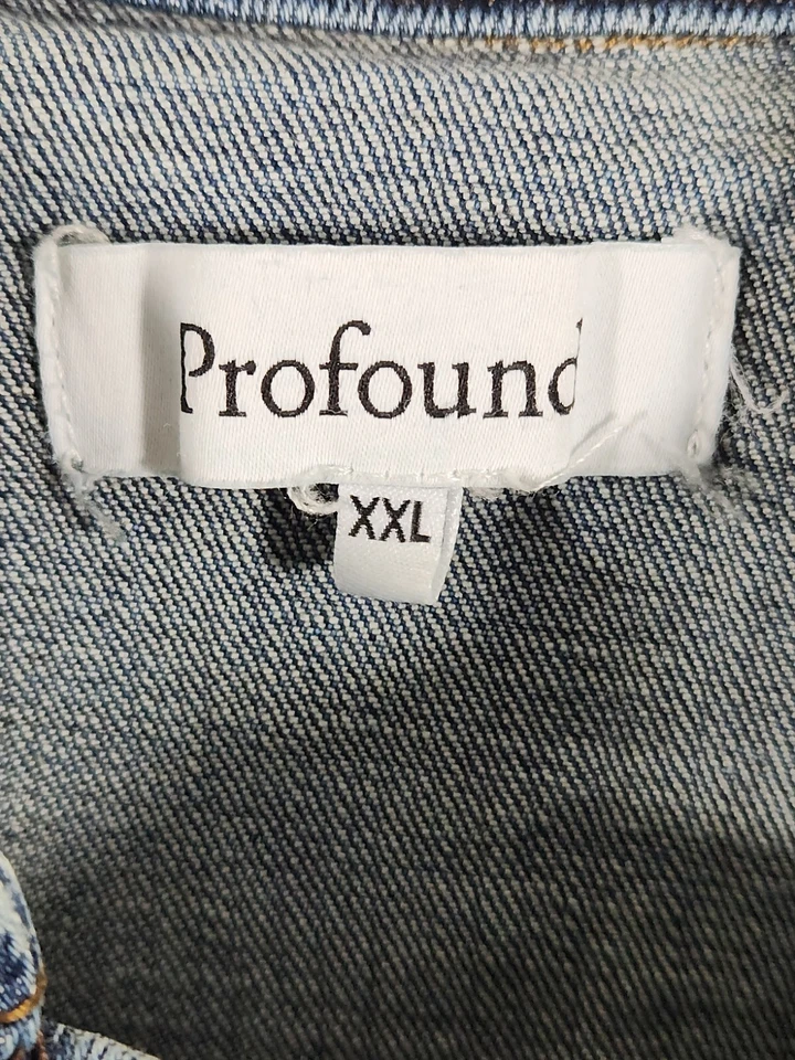PROFOUND AESTHETIC Denim Trucker Jacket Size 2XL Blue Painted Destroy Rebuild - Image 2 of 3