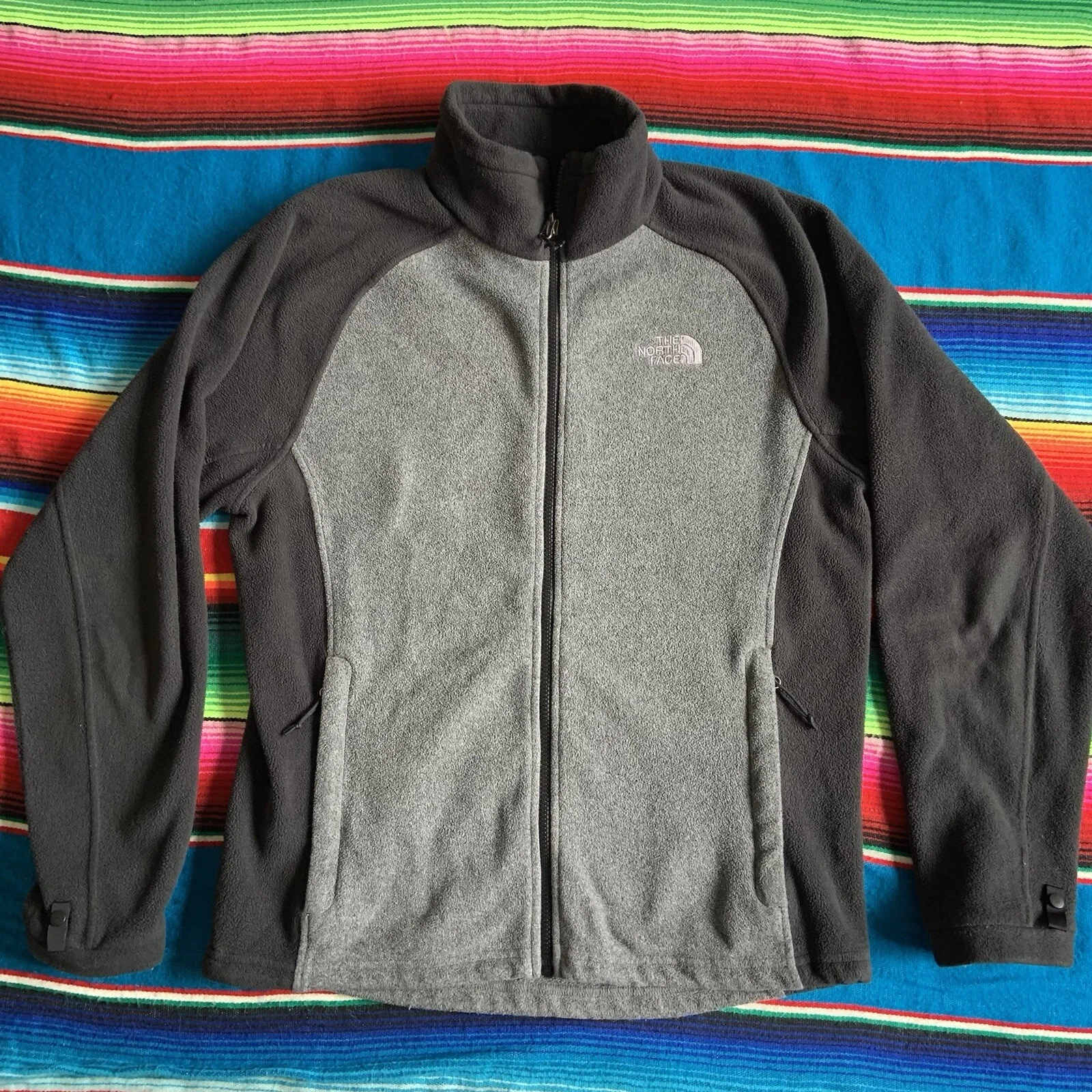 The North Face Mens Full Zip Fleece Jacket Polyester Black/gray Size Medium