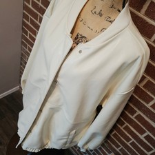 Maeve Anthropologie Ivory White Faux Leather Zip Snap Front Bomber Jacket 2x Nwt