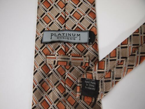 Platinum Designs Mens Necktie Tie Orange Beige Geometric 60" Career - Picture 3 of 4
