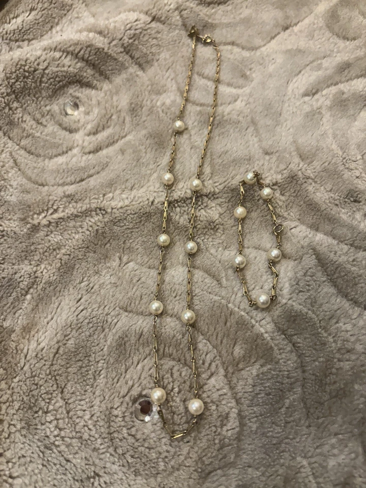 Collana E Bracciale In Oro 14 Kt E Perle - Immagine 3 di 3