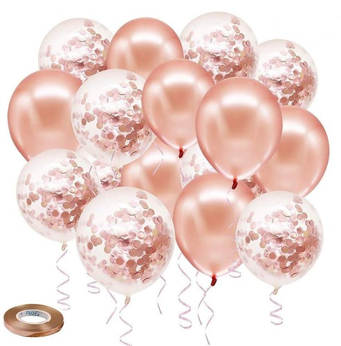 Rose Gold Confetti Latex Balloons 50 pack 12 inch Birthday Balloons with 33 F...