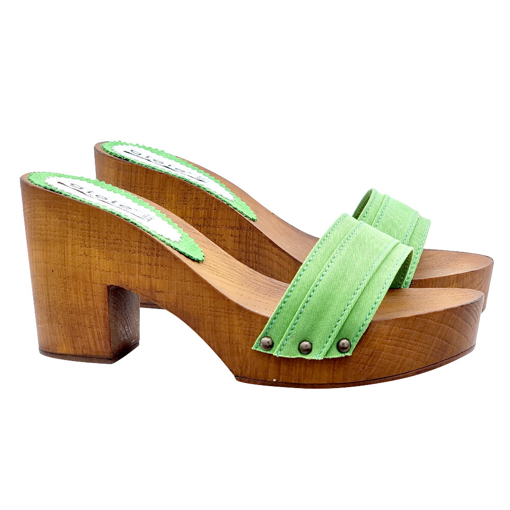 Women's High Heel Mule Style Shoes Made in Italy G5501 Green