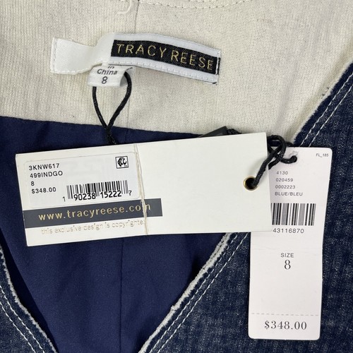 Anthropologie Tracy Reese Surplice Jeanskleid 8 blau strukturiert Etuikleid Strick - Bild 4 von 11