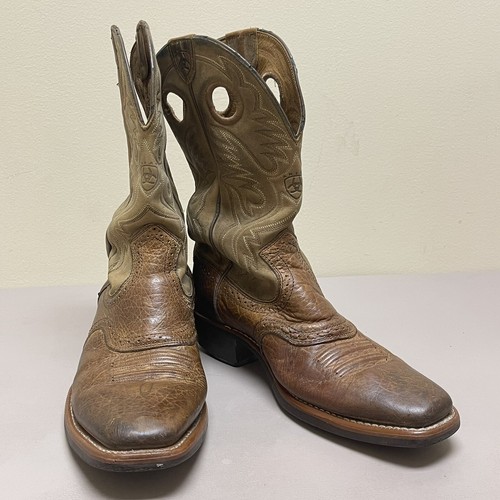 Ariat Heritage Roughstock Stiefel Herren 9,5 D Braun Leder Cowboy Western Eckig - Bild 3 von 17