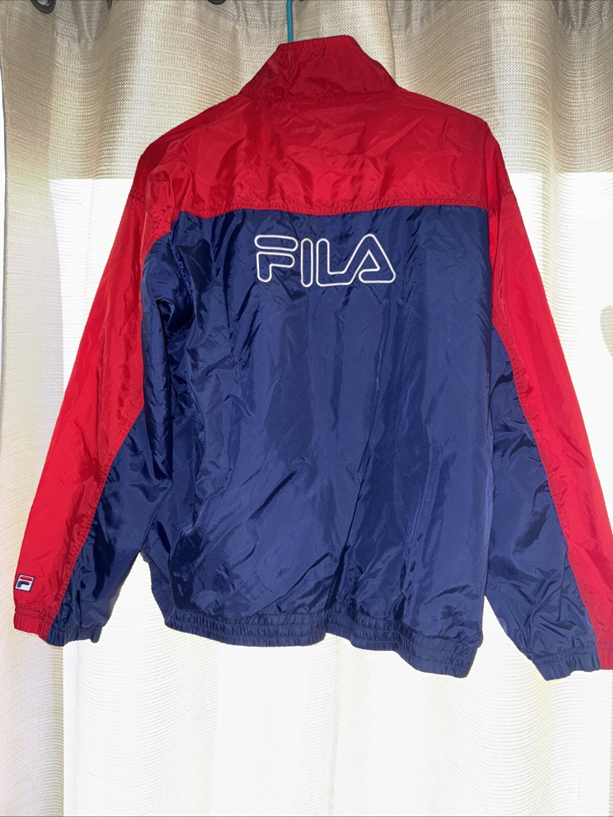 Giacca a vento vintage anni 90 Fila pista uomo XL rosso blu dente di squalo made USA