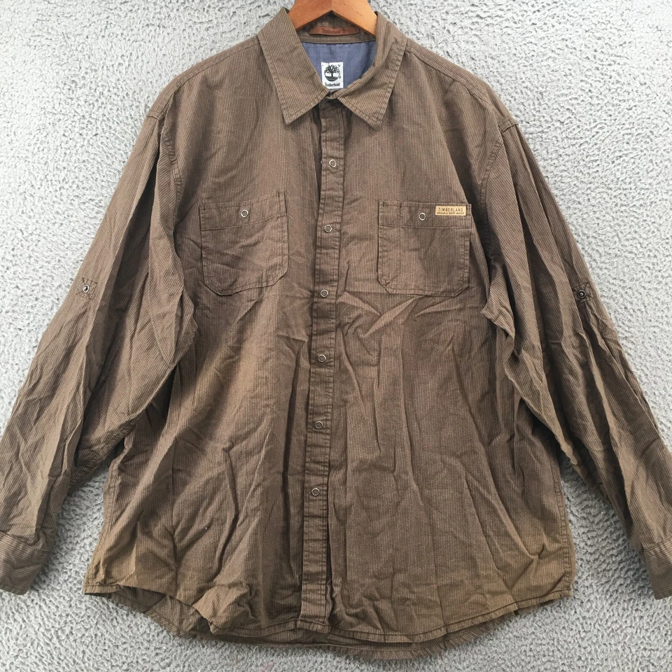 Camisa de vestir Timberland con botones para hombre XL marrón algodón cuello mangas largas Foto 2 de 4