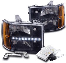 For 07-13 Gmc Sierra 1500 2500 3500 Hd Black Led Headlight Wdrl Led6k Hid Kit