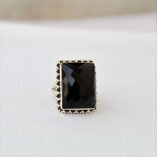 GENUINE Sterling 925 Silver Ring With Black Onyx solid Gemstone Rectangle Shaped
