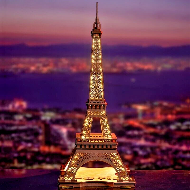 Rolife Noche de la Torre Eiffel LED 4 modos de iluminación 3D rompecabezas de madera regalo para adultos Foto 2 de 4