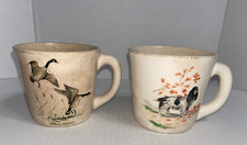 2 Very Vintage Coffee Mugs Crazing Visible Geese & Setter Dog Made in USA