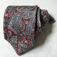 Vtg Pierre Cardin Silk Neck Tie Mens Paisley Made in USA Red Blue 59" x 3.5"