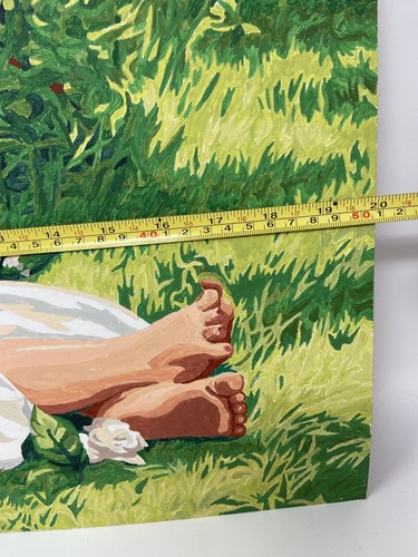 Vintage Completed Paint By Number Picture ANGEL Girl In GARDEN 16” By 20” - Picture 3 of 10