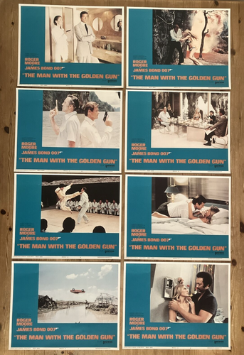 ORIGINAL JAMES BOND: MAN WITH GOLDEN GUN, SET OF 8 LOBBY CINEMA POSTERS, USA '74