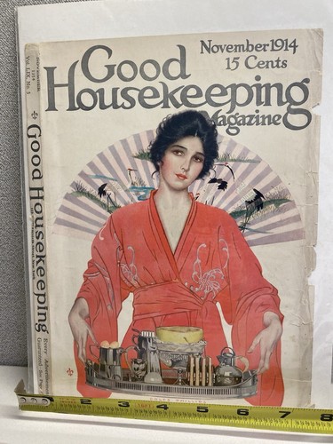 Selten 1914 Good Housekeeping Cover Phillips Lady In Kimono Fleur-de-lis