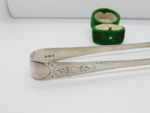 George III Sterling Silver Bright Cut Sugar Tongs Antique 1791 London - Picture 2 of 4