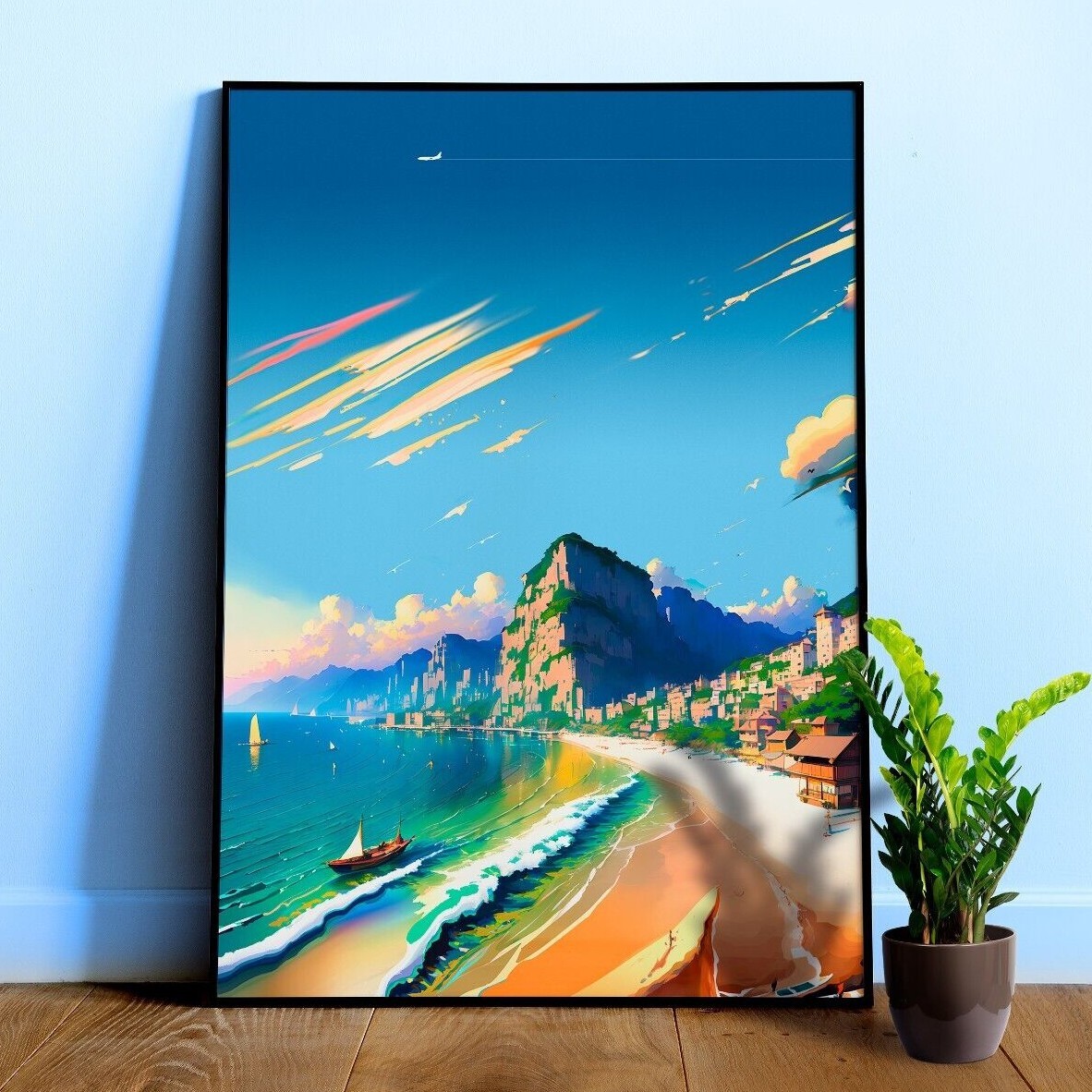 Japan, Okinawa, fishing village on the bay — City Pop art,anime