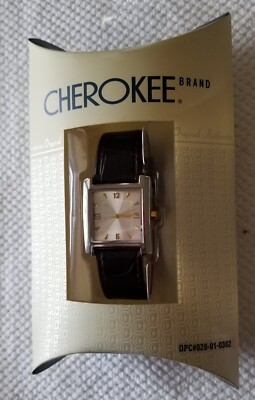 NWT Cherokee Silver Tone Watch 82514 Brown Faux Leather Band 6''-7.5'' New Battery