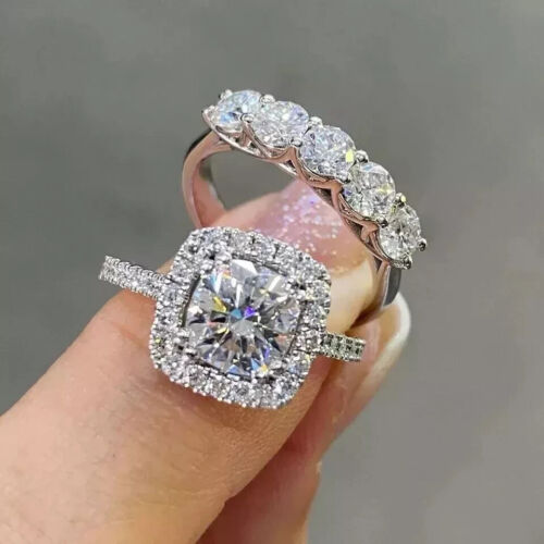 2Ct Round Lab-Created Diamond Bridal Set Wedding Ring 14k White Gold Plated