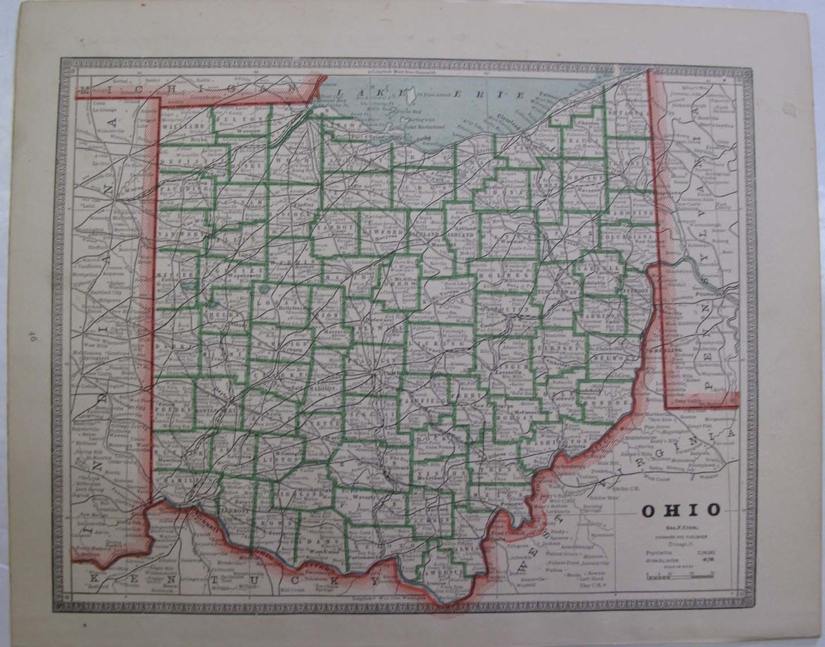 County Map Ohio Lake Erie George Cram Columbus Cincinnati