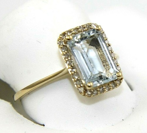 Natural Emerald Cut Aquamarine & Diamond Halo Lady's Ring 14k Yellow Gold 2.36Ct - Picture 7 of 7