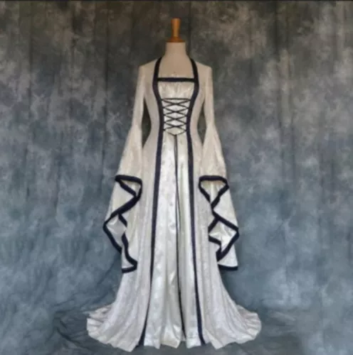 Mittelalterliches Kostüm Halloween Karneval Hexe Vampir Gothic Lange Partykleid - Bild 8 von 14